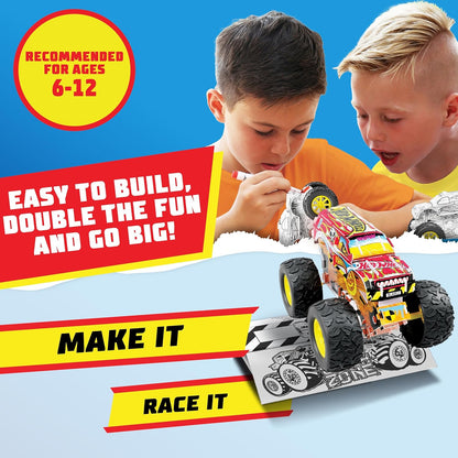 BLADEZ Hot Wheels Toyz Maak je eigen monstertruck - kunstset voor kinderen van 6-12 met markers en stuntramp - Hotwheels Kit om te spelen - Kleursets voor kinderen en STEM-leren - Aanpasbaar en