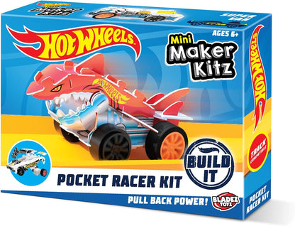 BLADEZ Hot Wheels Toyz Pocket Racer Maker Kitz 1 Pack - Build & Race Mini Cars - Pull-Back Motoren voor Turbo Prestaties & Eenvoudige Snap-Fit Montage - Werkt op Hot Wheels Track - KLEUREN ZULLEN