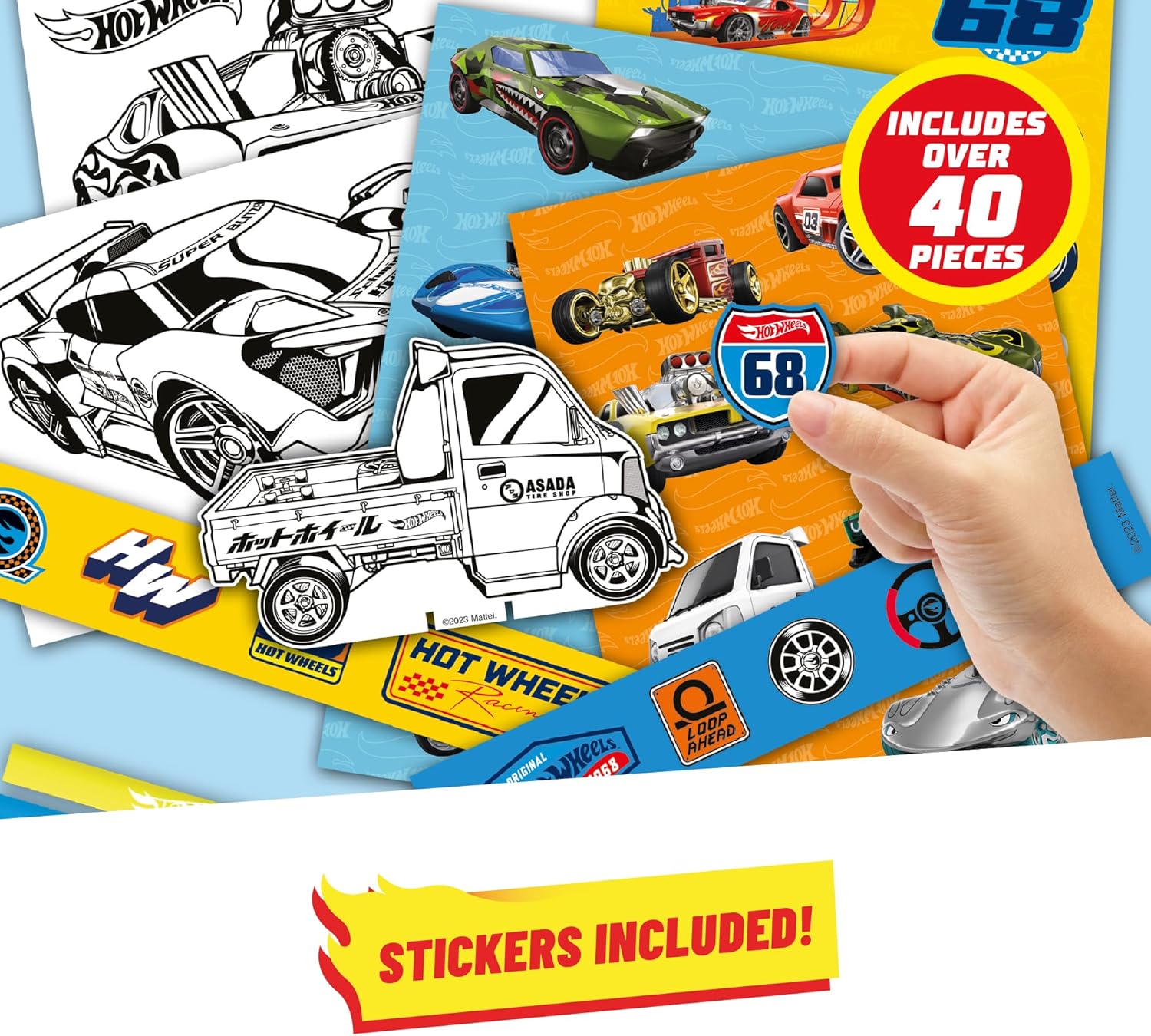 BLADEZ Hot Wheels gelicentieerde sticker ambachtelijke activiteitenset inclusief kaartauto's, stickers, pennen en kleurplaten, voor kinderen kunst en creatief spelen Toyz vanaf 3 jaar