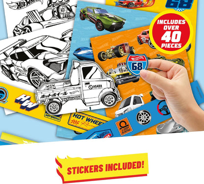 BLADEZ Hot Wheels gelicentieerde sticker ambachtelijke activiteitenset inclusief kaartauto's, stickers, pennen en kleurplaten, voor kinderen kunst en creatief spelen Toyz vanaf 3 jaar
