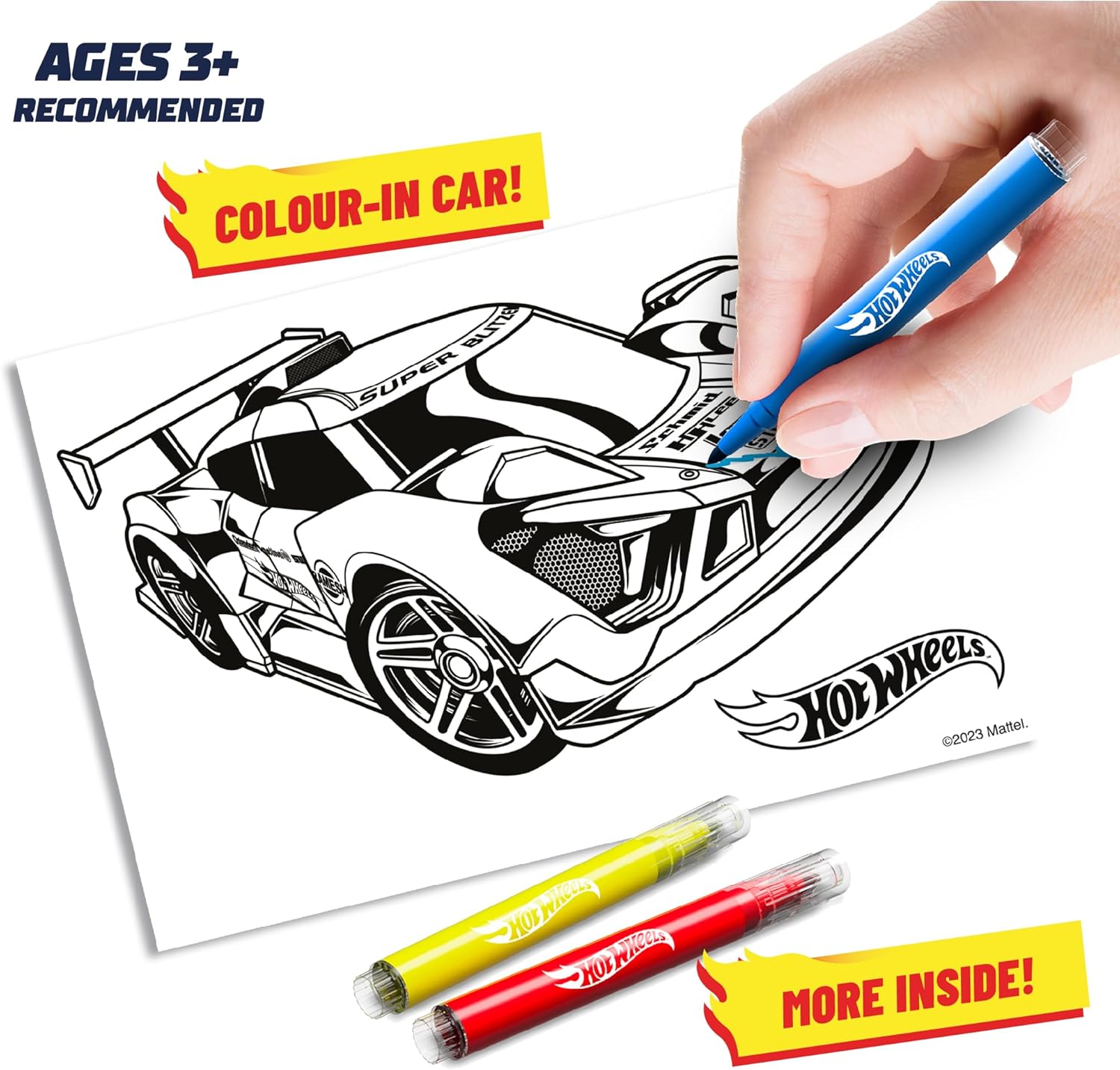 BLADEZ Hot Wheels gelicentieerde sticker ambachtelijke activiteitenset inclusief kaartauto's, stickers, pennen en kleurplaten, voor kinderen kunst en creatief spelen Toyz vanaf 3 jaar