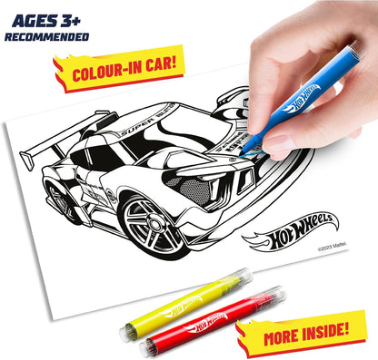 BLADEZ Hot Wheels gelicentieerde sticker ambachtelijke activiteitenset inclusief kaartauto's, stickers, pennen en kleurplaten, voor kinderen kunst en creatief spelen Toyz vanaf 3 jaar