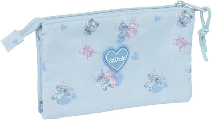 STITCH – Triple Pencil Case, Children's Pencil Case, Ideal for School-Aged Children, Comfortable and Versatile, Quality and Resistance, 22 x 3 x 12 cm
