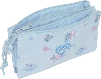 STITCH – Triple Pencil Case, Children's Pencil Case, Ideal for School-Aged Children, Comfortable and Versatile, Quality and Resistance, 22 x 3 x 12 cm