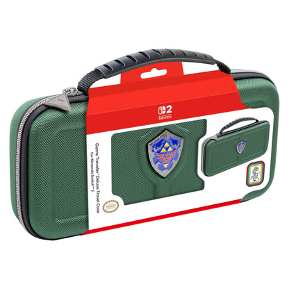 R.D.S. INDUSTRIES, INC. – Game Traveler Deluxe Licensed Travel Case Designed for Nintendo Switch, Nintendo Switch 2, OLED, Zelda Hylian Shield, Green (HS12GRN