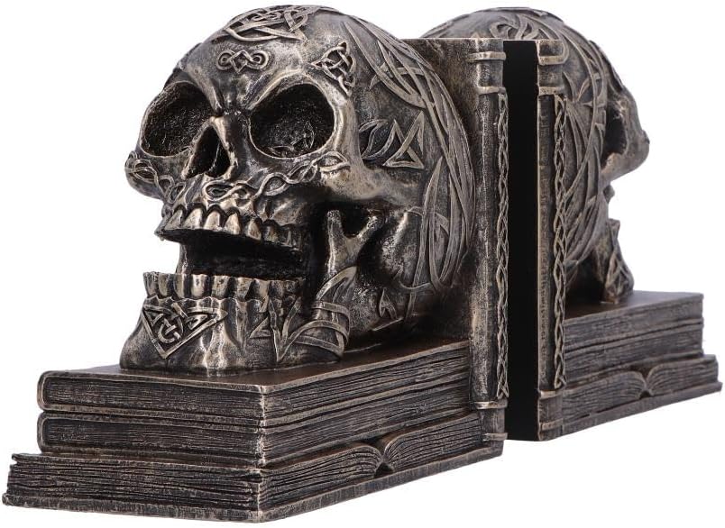 Nemesis Now Celtic Tale Resin Bookends - Heavy Decorative Book Ends for Literature Collections, Ornate Celtic Skull Design and Knotwork, Bronze Finish