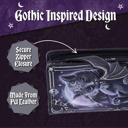 Nemesis Now Moon of Malpuss Embossed Purse - Gothic Cat Wallet Cult Cuties Crescent Moon Vampire Cat Zip Around Faux Leather Alternative Fashion Wallet, for Women & Alternative Style Lovers