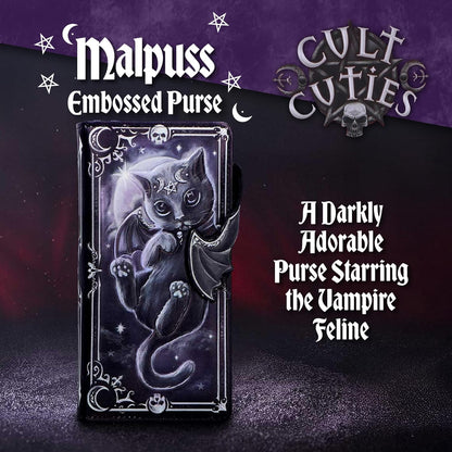 Nemesis Now Moon of Malpuss Embossed Purse - Gothic Cat Wallet Cult Cuties Crescent Moon Vampire Cat Zip Around Faux Leather Alternative Fashion Wallet, for Women & Alternative Style Lovers