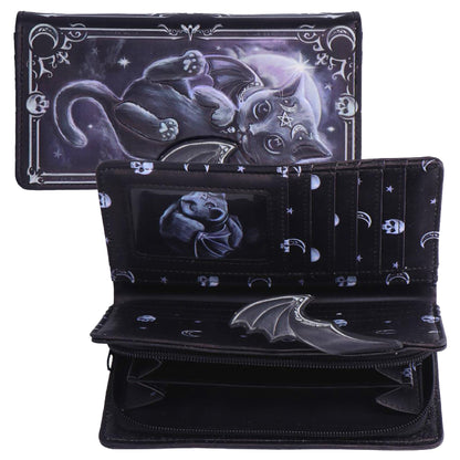 Nemesis Now Moon of Malpuss Embossed Purse - Gothic Cat Wallet Cult Cuties Crescent Moon Vampire Cat Zip Around Faux Leather Alternative Fashion Wallet, for Women & Alternative Style Lovers
