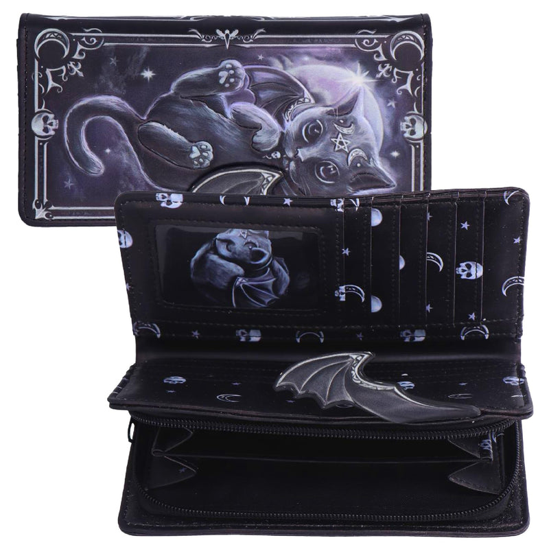 Nemesis Now Moon of Malpuss Embossed Purse - Gothic Cat Wallet Cult Cuties Crescent Moon Vampire Cat Zip Around Faux Leather Alternative Fashion Wallet, for Women & Alternative Style Lovers