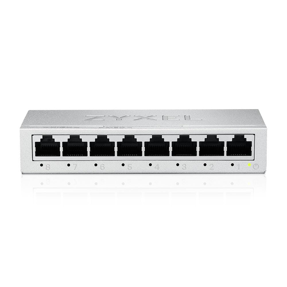 Zyxel 8-Port Gigabit Switch | Unmanaged | Desktop or Wall Mount | Easy Installation | Fanless | Metal Housing | Ethernet Splitter Network Hub | GS-108B v5