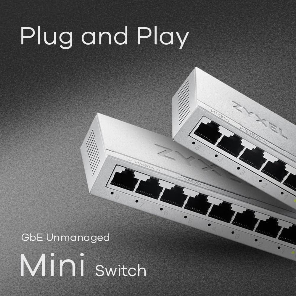 Zyxel 8-Port Gigabit Switch | Unmanaged | Desktop or Wall Mount | Easy Installation | Fanless | Metal Housing | Ethernet Splitter Network Hub | GS-108B v5