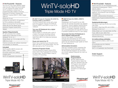 Hauppauge WinTV-SoloHD model 01589 Freeview HD tuner for PC, Black