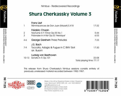 Shura Cherkassky: Nimbus Rediscovered Recordings, Volume 3