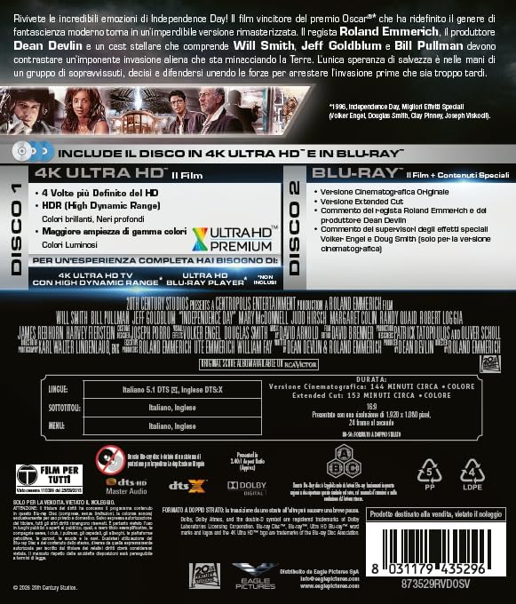 Blu-Ray 4K Uhd Independence Day (4K Ultra Hd + Blu-Ray Hd
