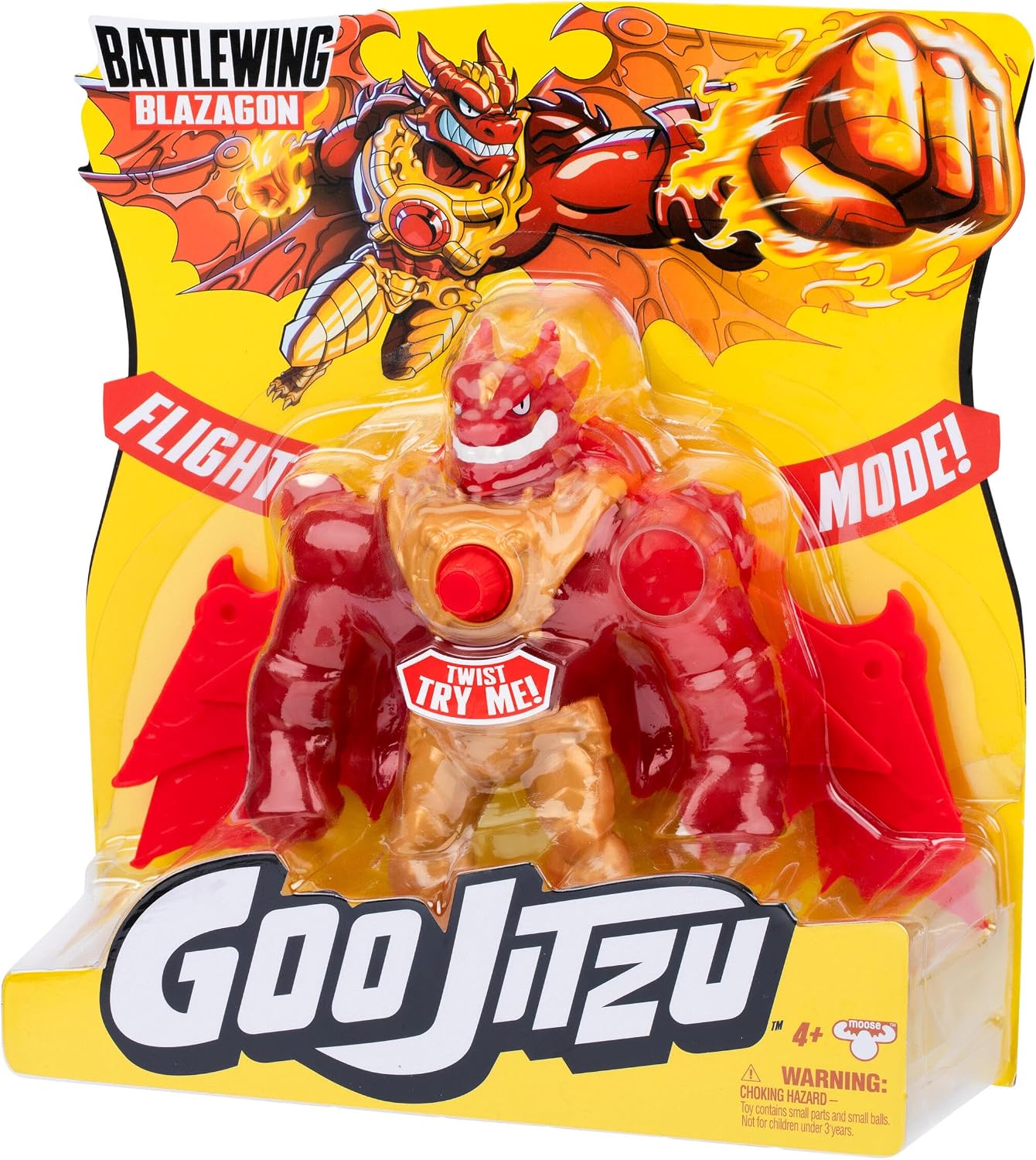 Goo Jitzu Battlewing Blazagon Power-Up Figure – 8.5” Tall, Stretchy Action Figure with Massive Battle Wings, Goo-Activated Power