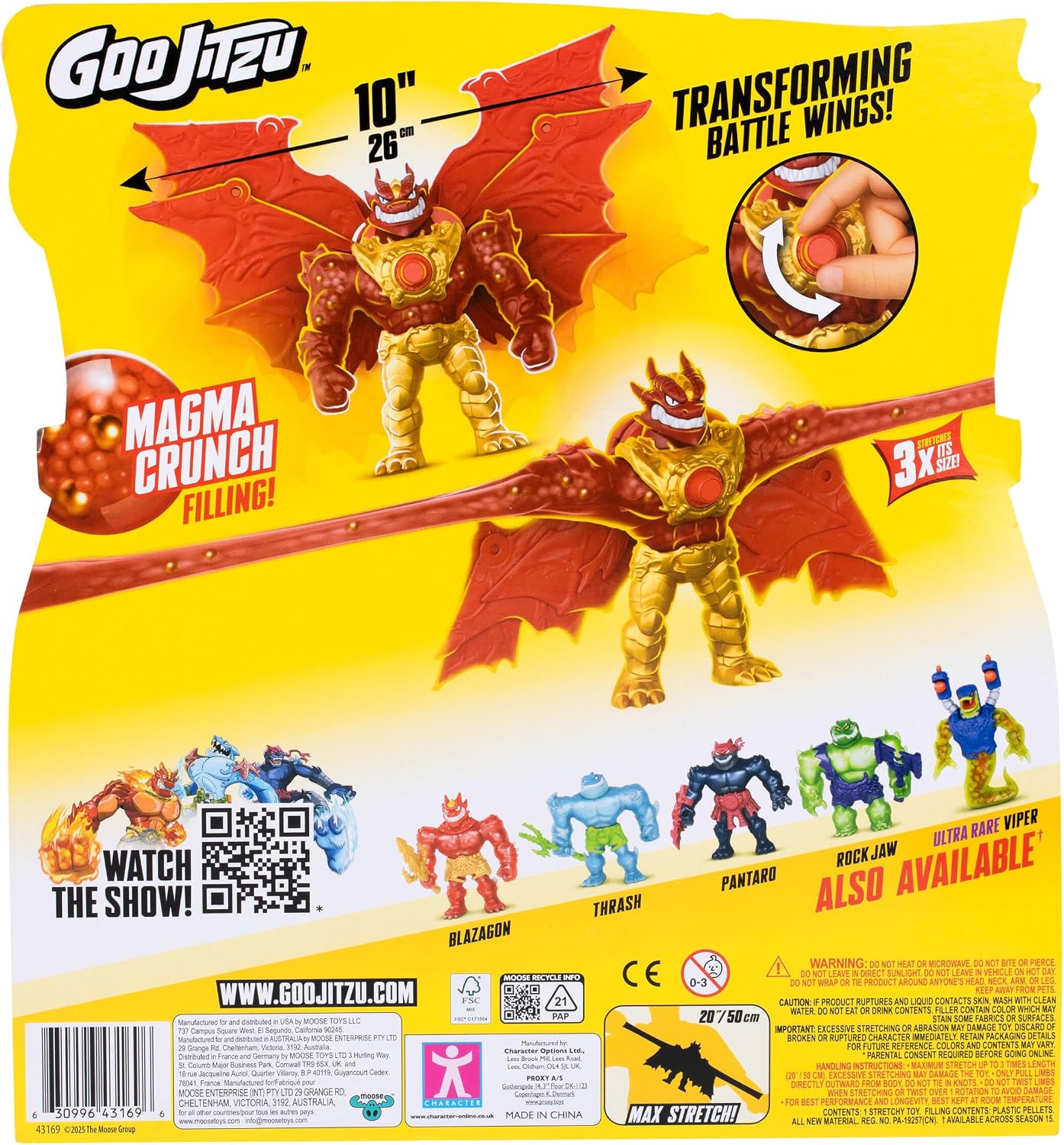 Goo Jitzu Battlewing Blazagon Power-Up Figure – 8.5” Tall, Stretchy Action Figure with Massive Battle Wings, Goo-Activated Power