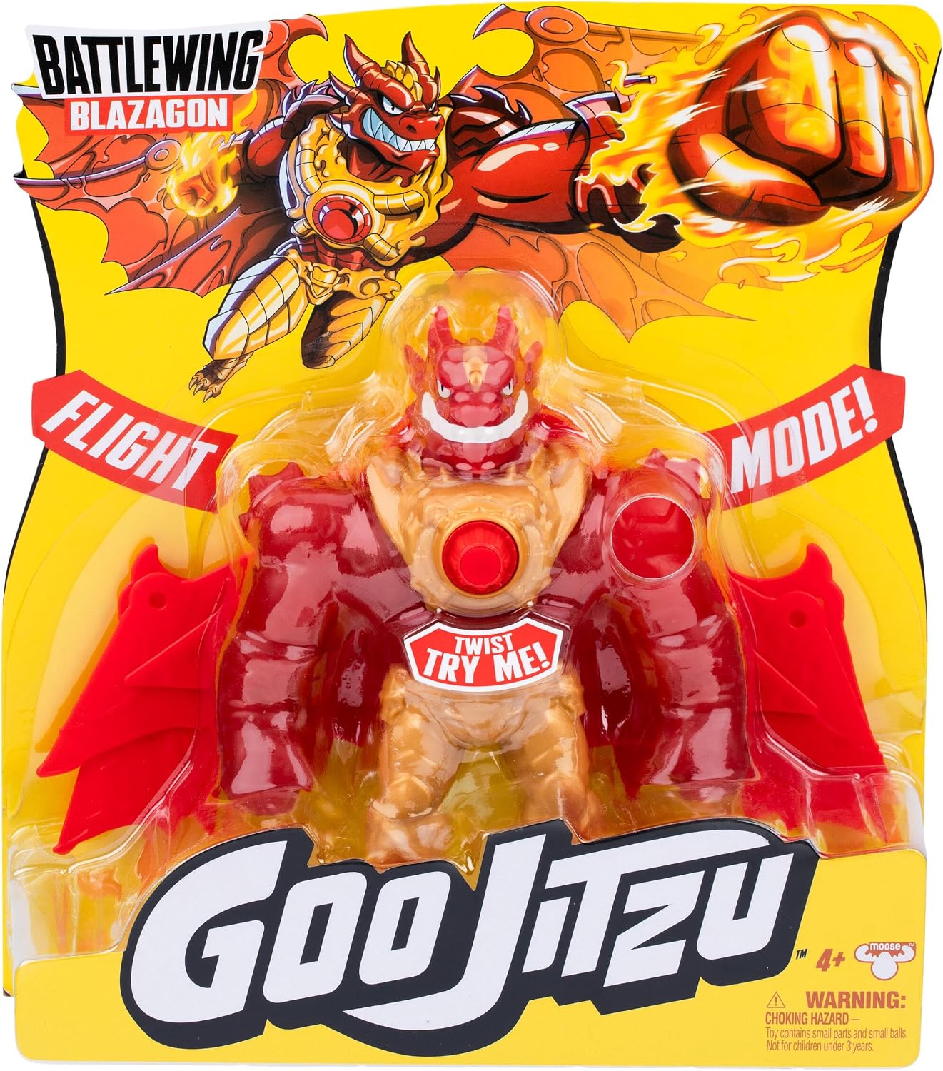 Goo Jitzu Battlewing Blazagon Power-Up Figure – 8.5” Tall, Stretchy Action Figure with Massive Battle Wings, Goo-Activated Power
