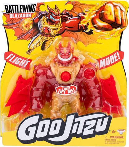Goo Jitzu Battlewing Blazagon Power-Up Figure – 8.5” Tall, Stretchy Action Figure with Massive Battle Wings, Goo-Activated Power