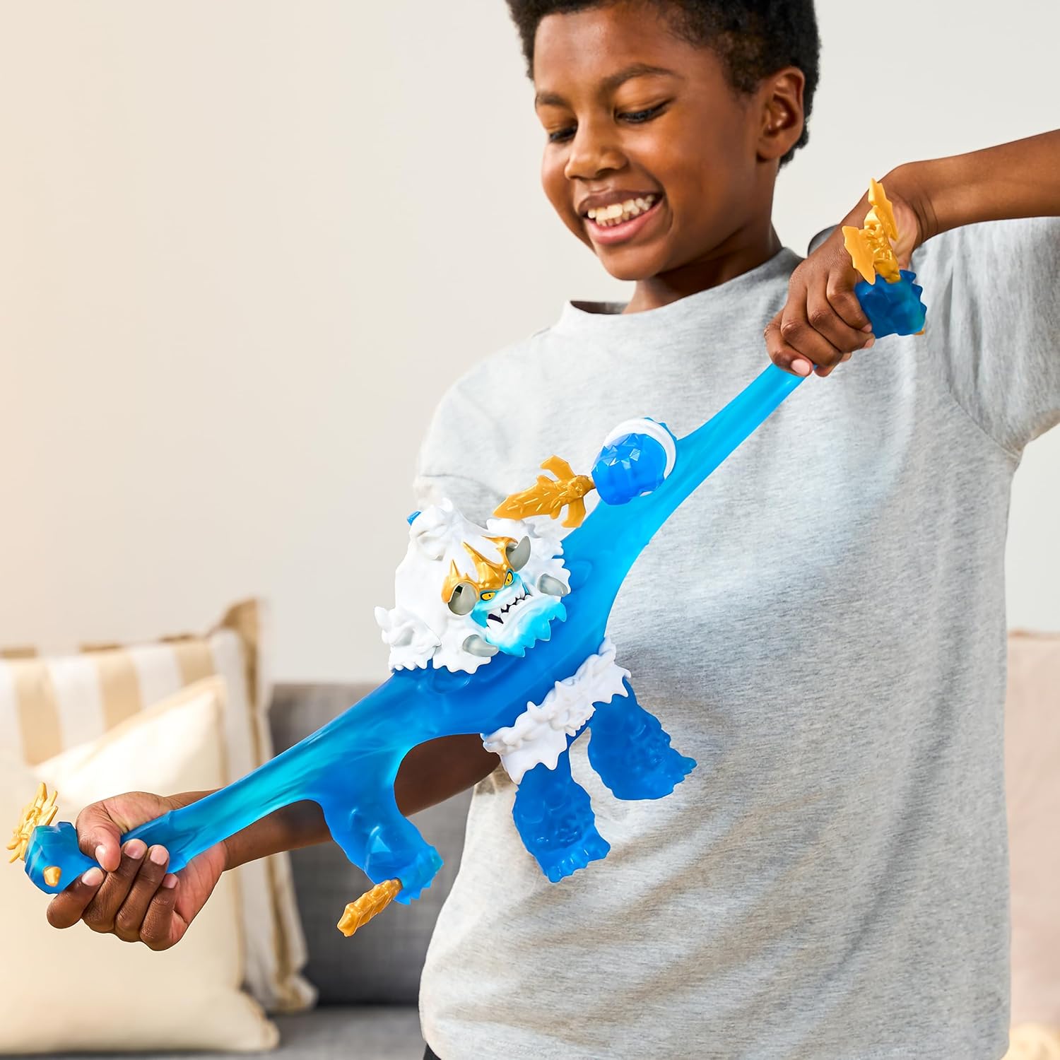 Goo Jitzu King Frostbite 10 inch action figure with 35+ Phrases and Lights, glucose-filled body, light-up horn pop attack, projectile punch fist