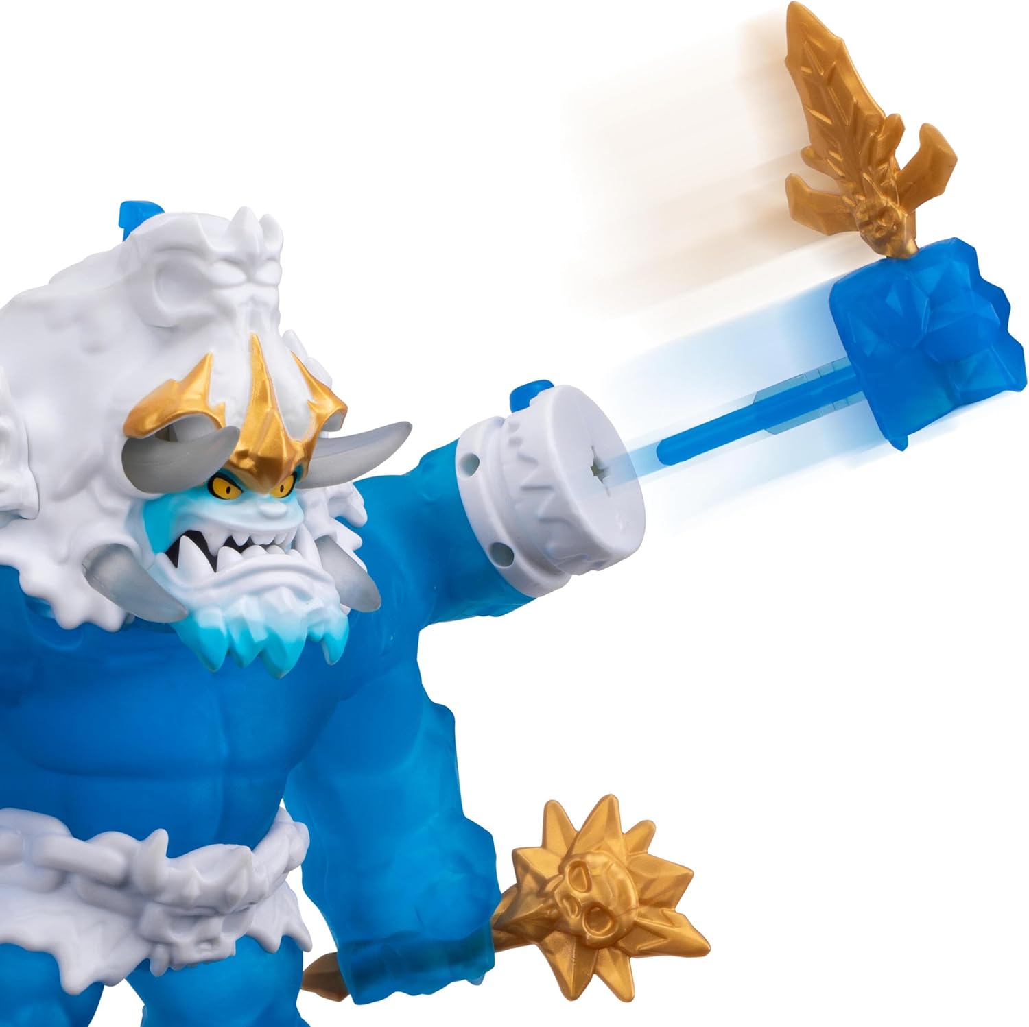 Goo Jitzu King Frostbite 10 inch action figure with 35+ Phrases and Lights, glucose-filled body, light-up horn pop attack, projectile punch fist