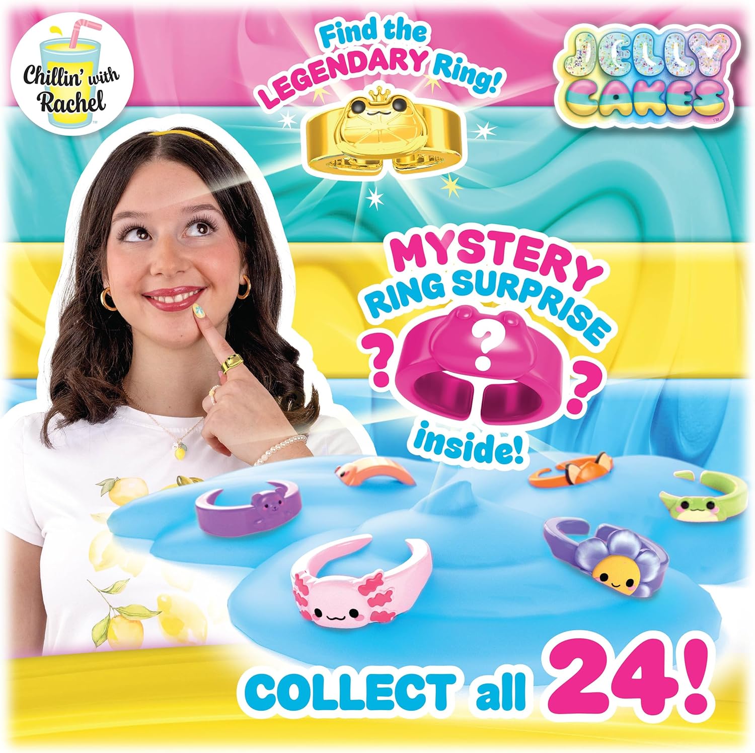 Sky Castle Jelly Cakes™ Bestie Party Pack, Chillin’ With Rachel Sensory Slime, 3 Layer Cake-Shaped Compound, Stretch, Squish & Mix Surprise Toy
