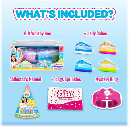 Sky Castle Jelly Cakes™ Bestie Party Pack, Chillin’ With Rachel Sensory Slime, 3 Layer Cake-Shaped Compound, Stretch, Squish & Mix Surprise Toy