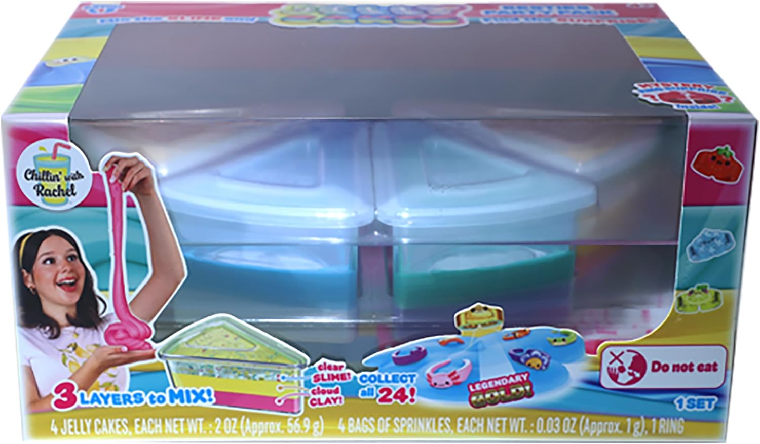 Sky Castle Jelly Cakes™ Bestie Party Pack, Chillin’ With Rachel Sensory Slime, 3 Layer Cake-Shaped Compound, Stretch, Squish & Mix Surprise Toy