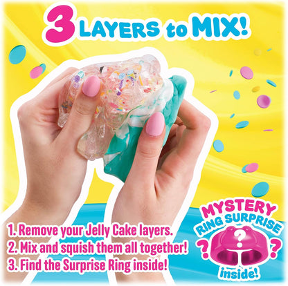 Sky Castle Jelly Cakes™ Bestie Party Pack, Chillin’ With Rachel Sensory Slime, 3 Layer Cake-Shaped Compound, Stretch, Squish & Mix Surprise Toy