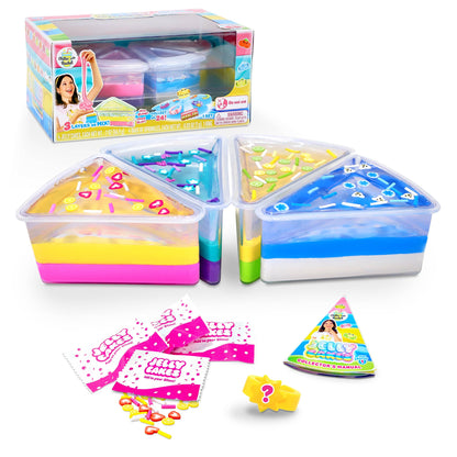 Sky Castle Jelly Cakes™ Bestie Party Pack, Chillin’ With Rachel Sensory Slime, 3 Layer Cake-Shaped Compound, Stretch, Squish & Mix Surprise Toy