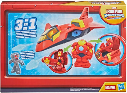 Disney Jr. Serie Marvel's Iron Man und Seine fantastischen Freunde Iron Jet Action-Set, Action-Figuren (7,6 cm) mit Fahrzeug und Battle-Anzug, Superhelden-Spielzeuge, ab 3 Jahren