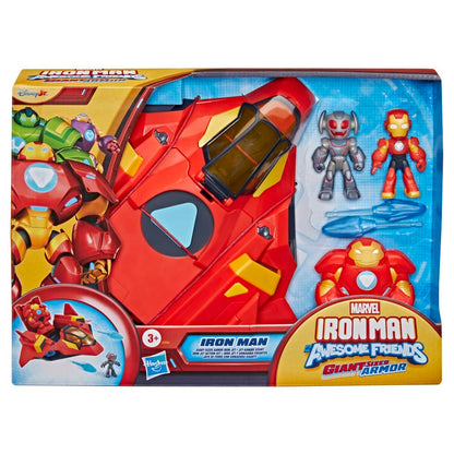 Disney Jr. Serie Marvel's Iron Man und Seine fantastischen Freunde Iron Jet Action-Set, Action-Figuren (7,6 cm) mit Fahrzeug und Battle-Anzug, Superhelden-Spielzeuge, ab 3 Jahren