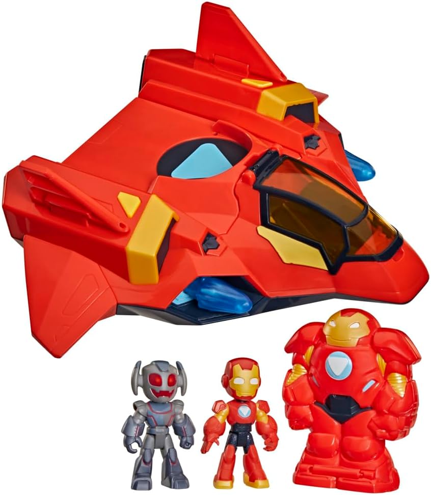 Disney Jr. Serie Marvel's Iron Man und Seine fantastischen Freunde Iron Jet Action-Set, Action-Figuren (7,6 cm) mit Fahrzeug und Battle-Anzug, Superhelden-Spielzeuge, ab 3 Jahren