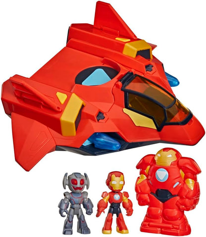 Disney Jr. Serie Marvel's Iron Man und Seine fantastischen Freunde Iron Jet Action-Set, Action-Figuren (7,6 cm) mit Fahrzeug und Battle-Anzug, Superhelden-Spielzeuge, ab 3 Jahren