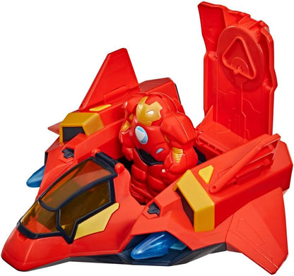 Disney Jr. Serie Marvel's Iron Man und Seine fantastischen Freunde Iron Jet Action-Set, Action-Figuren (7,6 cm) mit Fahrzeug und Battle-Anzug, Superhelden-Spielzeuge, ab 3 Jahren