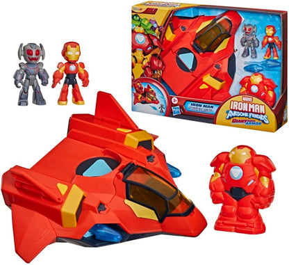 Disney Jr. Serie Marvel's Iron Man und Seine fantastischen Freunde Iron Jet Action-Set, Action-Figuren (7,6 cm) mit Fahrzeug und Battle-Anzug, Superhelden-Spielzeuge, ab 3 Jahren