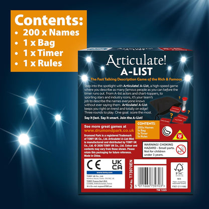Articulate A-List Mini Game, Fast Talking Celebrity Guessing Game, Travel Size Party Game with Timer, 3 Rounds Word Challenge Board Game for Families Friends Adults and Teens Age 12+