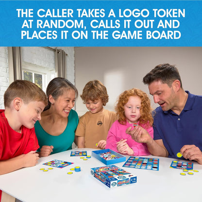 LOGO Bingo Mini Game, Fast Paced Family Bingo Board Game with Iconic Brands and Characters, Travel Size Party Game for Kids and Adults, Easy Fun Group Game for 4 to 20 Players Age 4+