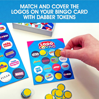LOGO Bingo Mini Game, Fast Paced Family Bingo Board Game with Iconic Brands and Characters, Travel Size Party Game for Kids and Adults, Easy Fun Group Game for 4 to 20 Players Age 4+