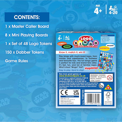 LOGO Bingo Mini Game, Fast Paced Family Bingo Board Game with Iconic Brands and Characters, Travel Size Party Game for Kids and Adults, Easy Fun Group Game for 4 to 20 Players Age 4+