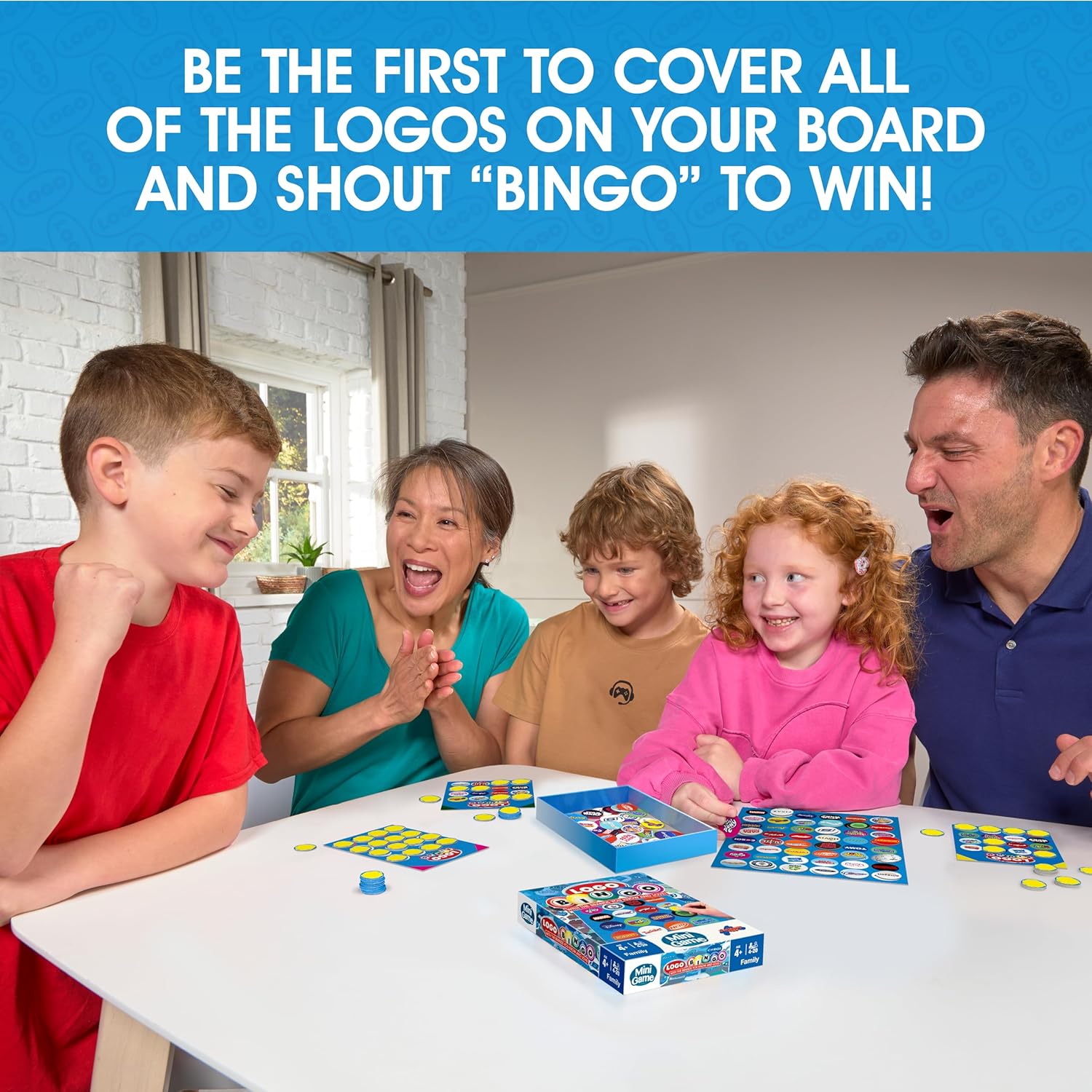 LOGO Bingo Mini Game, Fast Paced Family Bingo Board Game with Iconic Brands and Characters, Travel Size Party Game for Kids and Adults, Easy Fun Group Game for 4 to 20 Players Age 4+
