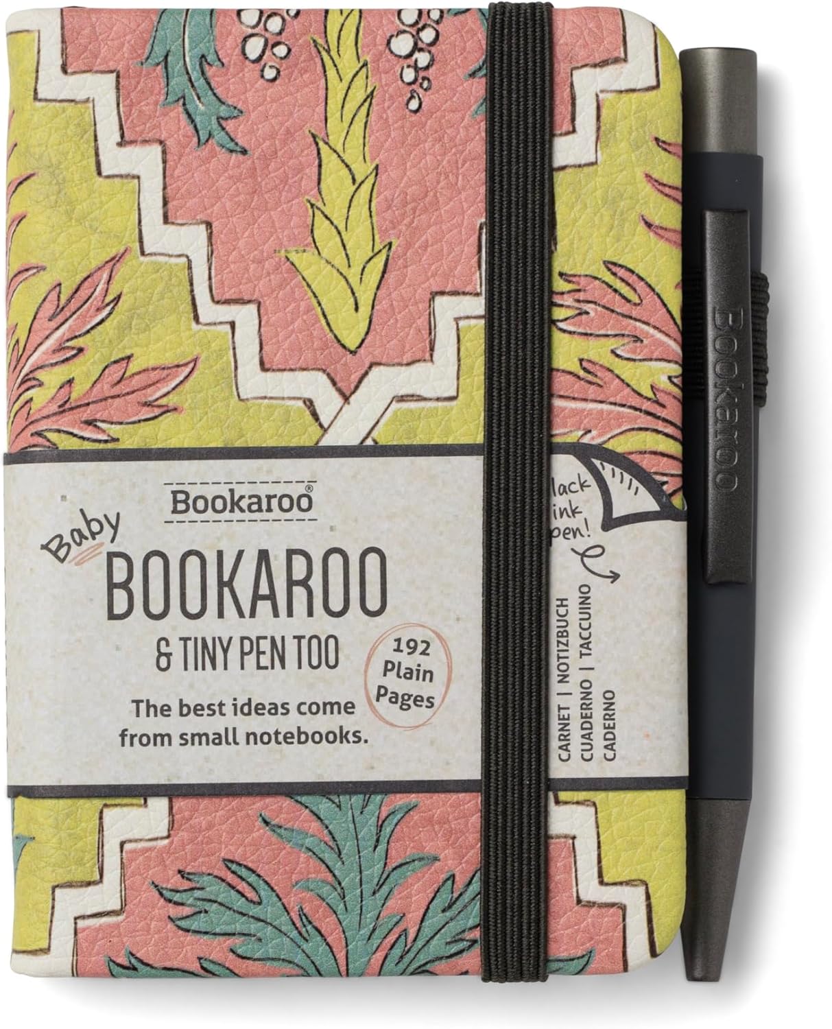 IF Bookaroo Notebook - A7 Pocket and Handbag size Notebook plus Black Ballpoint Pen, 192 pages - Pastels Charcoal - Palm