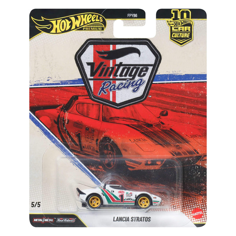 Hot Wheels Lancia Stratos Car Culture Vehicle, Premium 1:64 Scale Die-Cast Toy Car with Real Riders Tires & Metal/Metal Body & Chassis, JKF26