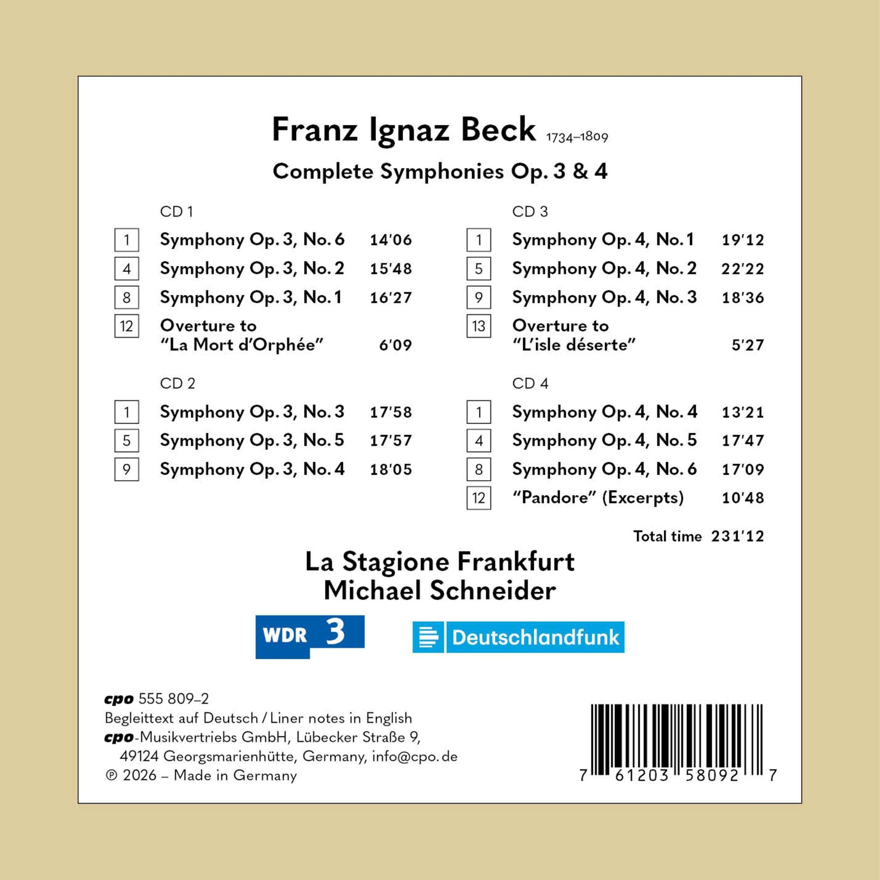 Franz Ignaz Beck: Complete Symphonies Op. 3 & 4