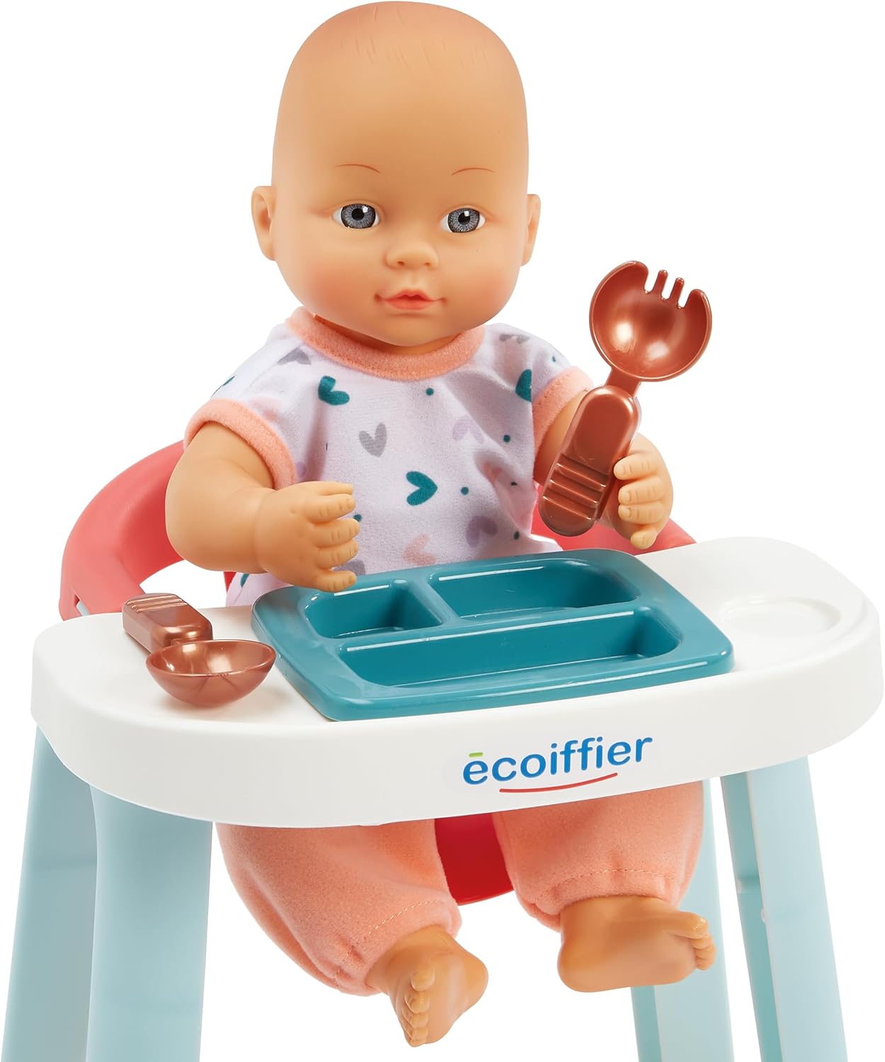 Jouets Ecoiffier – 1833 – bed + hoge stoel + pop – set kinderkamer 3-in-1 – pop 32 cm + accessoires – imitatiespel – vanaf 18 maanden – gemaakt in Frankrijk