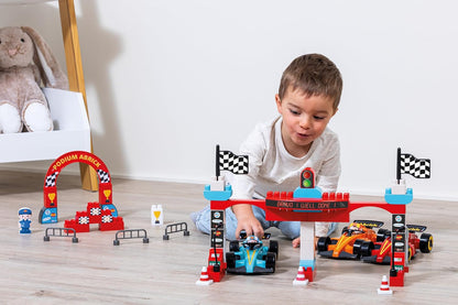 Ecoiffier Speelgoed - 2976 - Grand Prix Formule 1 Abrick - 3 formules 1 + 3 pilotes + bouwstenen - Circuit bouwspel - vanaf 18 maanden - gemaakt in Frankrijk