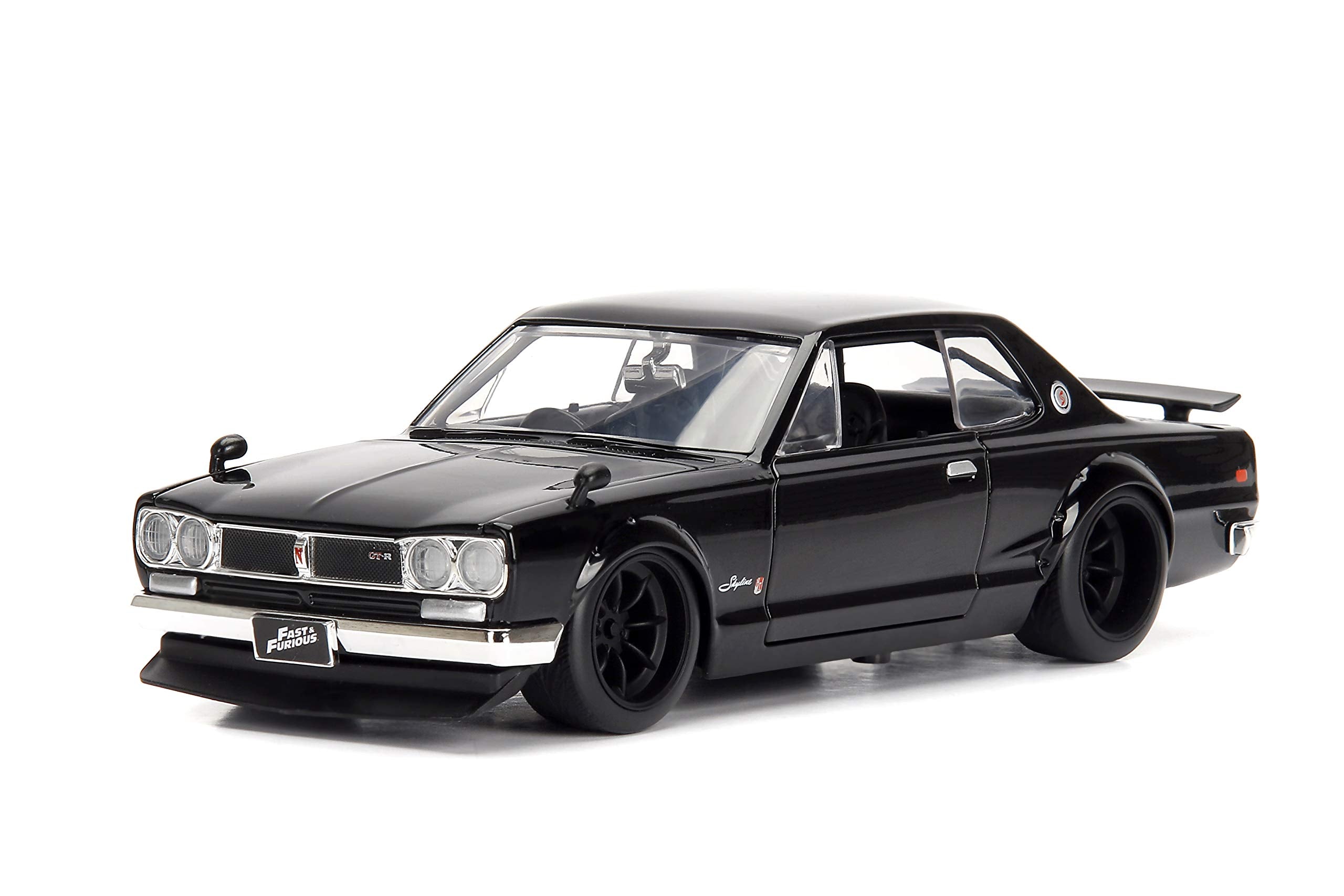 Jada 253203004 Toys Fast & Furious Brian's 1971 Nissan Skyline GT-R 2000 (C10), auto, tuning-model op schaal 1:24, met spoiler, openende deuren, motorkap en kofferbak, vrijloop, zwart