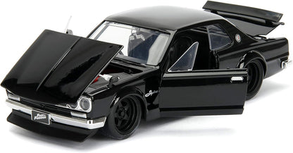 Jada 253203004 Toys Fast & Furious Brian's 1971 Nissan Skyline GT-R 2000 (C10), auto, tuning-model op schaal 1:24, met spoiler, openende deuren, motorkap en kofferbak, vrijloop, zwart