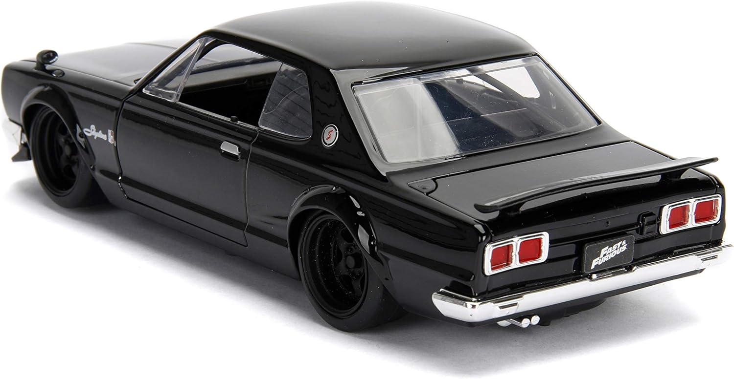 Jada 253203004 Toys Fast & Furious Brian's 1971 Nissan Skyline GT-R 2000 (C10), auto, tuning-model op schaal 1:24, met spoiler, openende deuren, motorkap en kofferbak, vrijloop, zwart