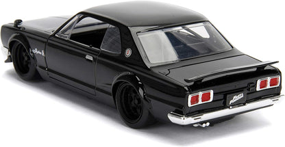 Jada 253203004 Toys Fast & Furious Brian's 1971 Nissan Skyline GT-R 2000 (C10), auto, tuning-model op schaal 1:24, met spoiler, openende deuren, motorkap en kofferbak, vrijloop, zwart